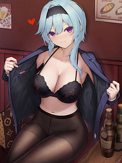 Blue haired girl in black tights image 2