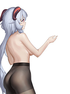 Blue haired girl in black tights image 4