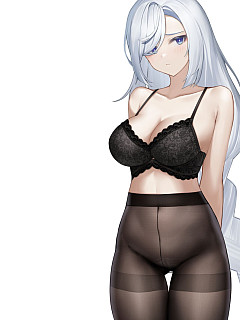 Blue haired girl in black tights image 8