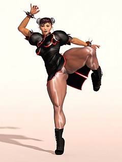 Drawn street fighter girl shows off muscular legs in sheer nylon image 3