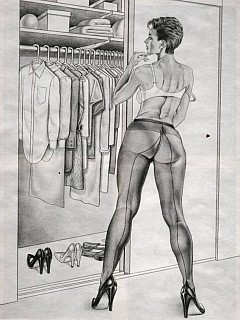 Retro pencil drawings of girls in image 6