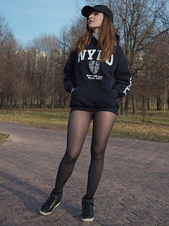 Jeny in nypd hoodies and seamless pantyhose image 4