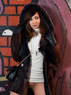 Jeny in seamless pantyhose outdoors image 8