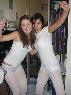Amateur girls flashes her pantyhosed legs at the party image 5