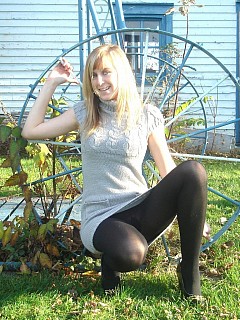 Amateur girls in pantyhose posing in public place image 2