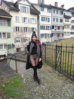 Girl ingrey pantyhose outdoors image 4