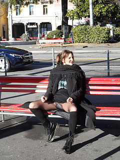Girl ingrey pantyhose outdoors image 7