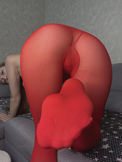 Red pantyhose on amateur girl image 8